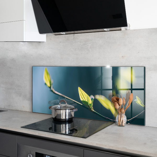 Kitchen wall panels Shiny leaf on branch
