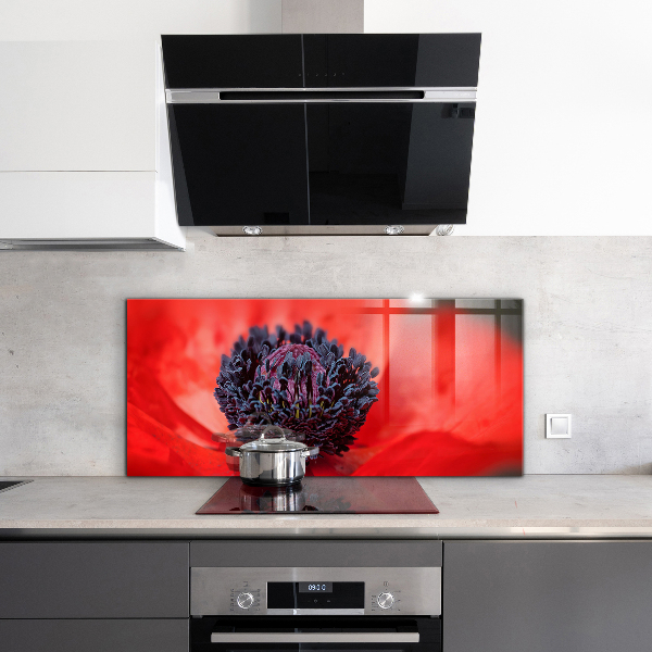 Kitchen wall panels Red poppy details