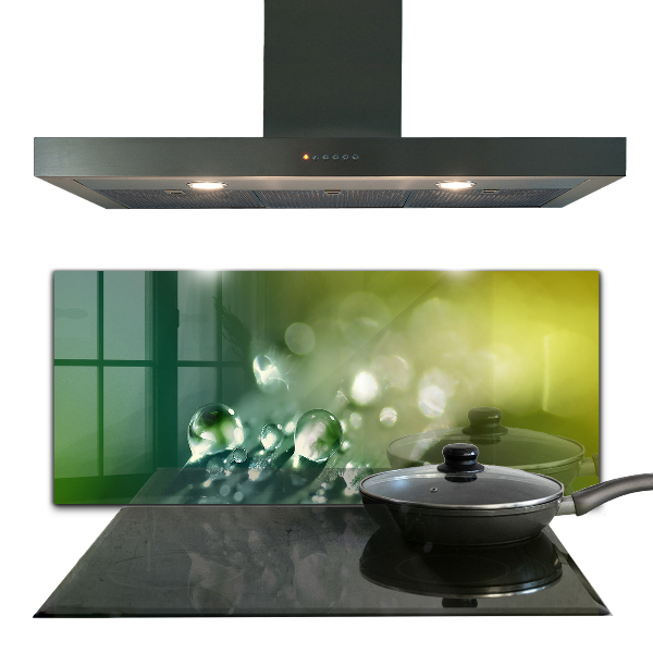 Kitchen wall panels Dew on green leaves