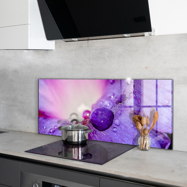 Kitchen splashback Purple flower with morning dew
