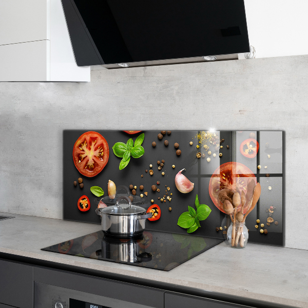 Kitchen splashback Italian cuisine basil tomatoes