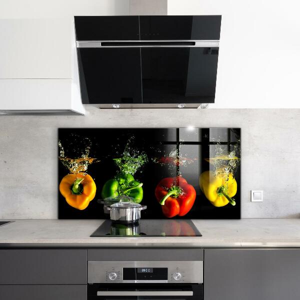 Kitchen splashback Colorful peppers under water
