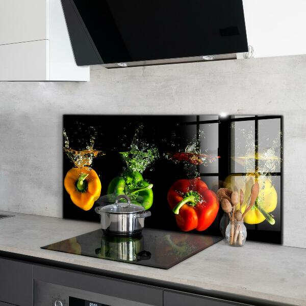 Kitchen splashback Colorful peppers under water