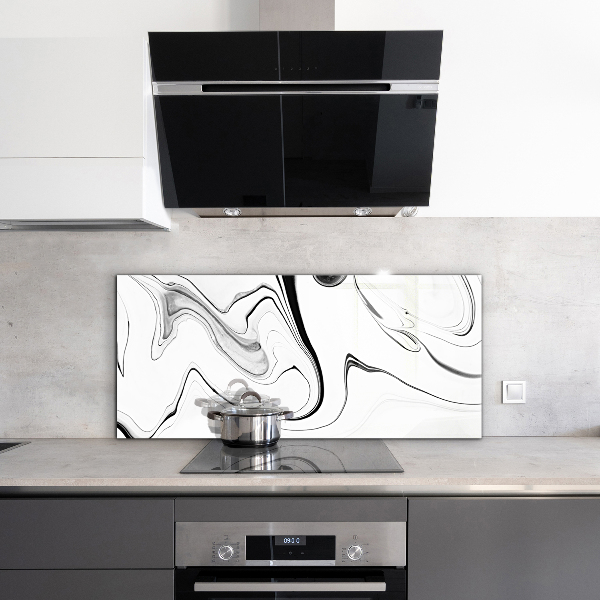 Cooker splashback White marble black lines