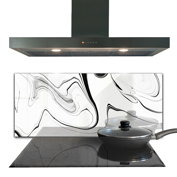 Cooker splashback White marble black lines