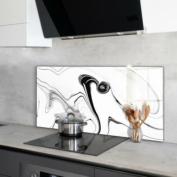 Cooker splashback White marble black lines