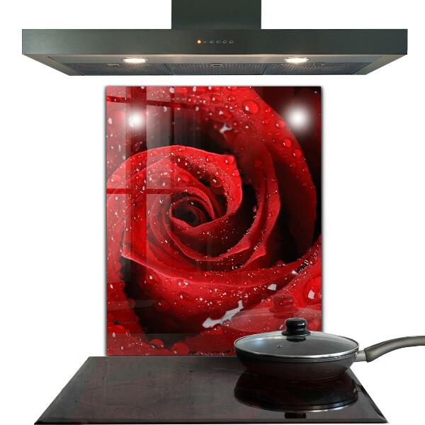 Kitchen splashback Dew drops on a red rose