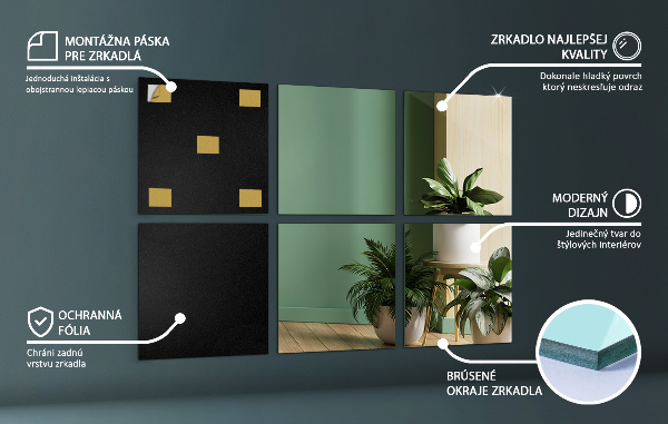 Mirror tiles 6 pcs 7x7 in (6 pcs 16x16 cm)