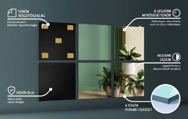 Mirror tiles for wall 6 pcs 8x8 in (6 pcs 20x20 cm)