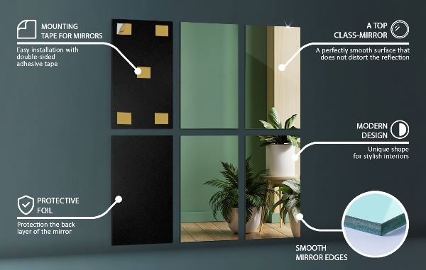 Sticky back mirror tiles 6 pcs 12x7 in (6 pcs 30x16 cm)