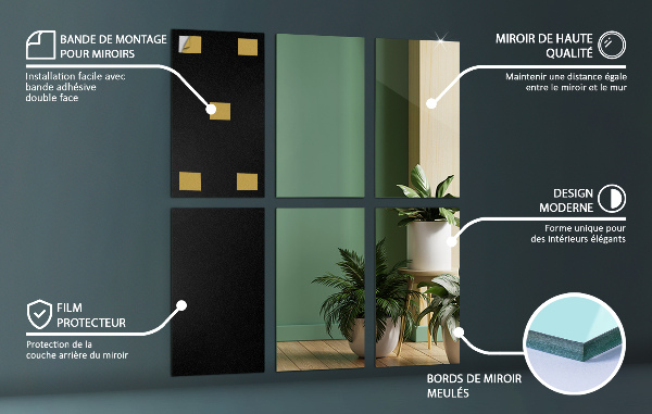 Sticky back mirror tiles 6 pcs 12x7 in (6 pcs 30x16 cm)