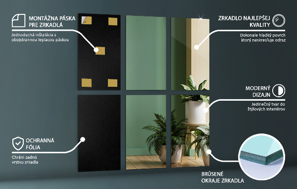 Sticky back mirror tiles 6 pcs 12x7 in (6 pcs 30x16 cm)