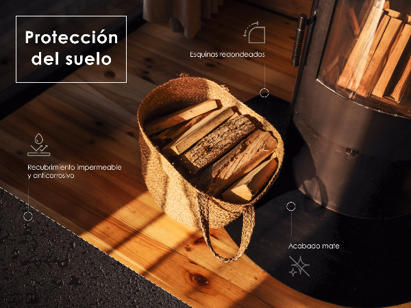 Quarter-circle black steel fireplace hearth pad 39x39 in (100x100 cm)