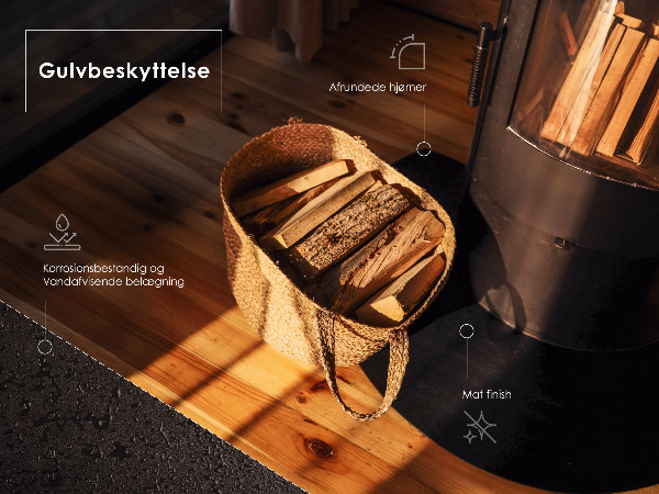 Semi-circular black steel fireplace hearth pad 39x39 in (100x100 cm)