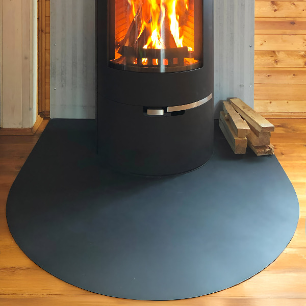 Semi-circular black steel fireplace hearth pad 39x39 in (100x100 cm)
