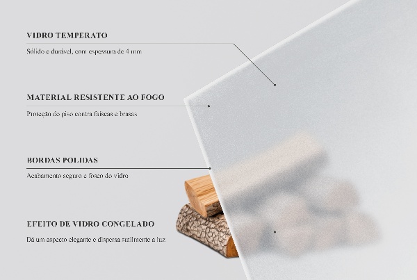 Rectangular translucent glass hearth 49x19 in (125x50 cm)