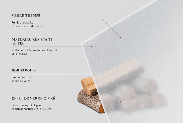 Rectangular translucent glass hearth 55x27 in (140x70 cm)
