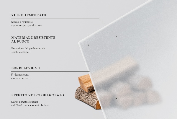 Rectangular translucent glass hearth 31x23 in (80x60 cm)