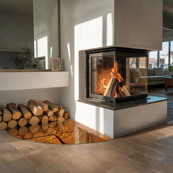 Quarter-circle toughened glass hearths Wood grain in cross-section