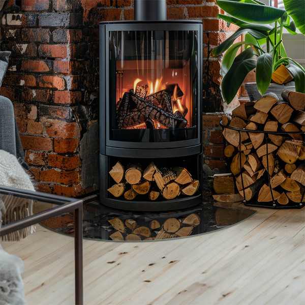 Quarter-circle toughened glass hearths Abstract cloud of solids