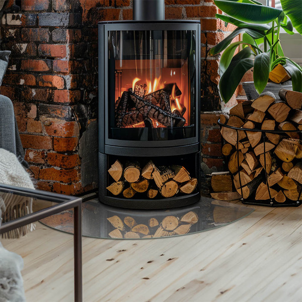 Quarter-circle toughened glass hearths Concrete texture with effect