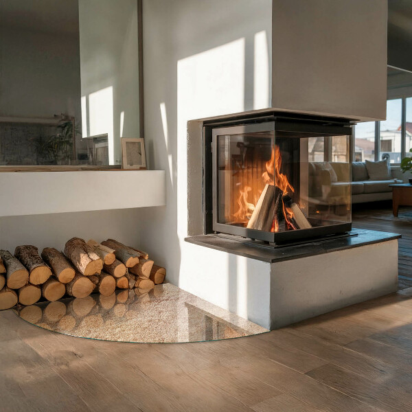 Quarter-circle glass hearth plate Natural stone texture