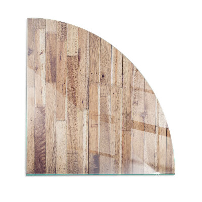 Quarter-circle glass hearth plate Wooden board in the layout