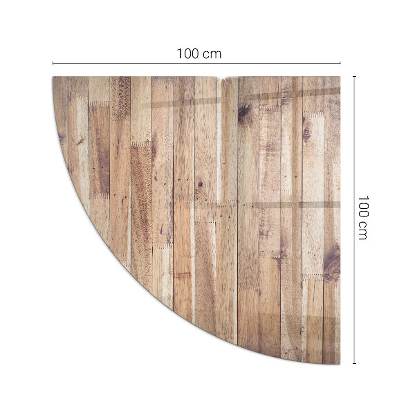 Quarter-circle glass hearth plate Wooden board in the layout