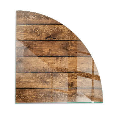 Quarter-circle tempered glass hearth Wooden board with grain