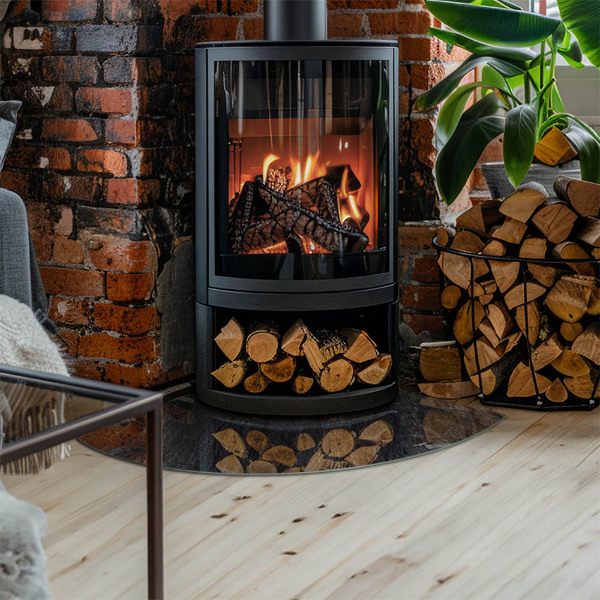 Quarter-circle tempered glass hearth Stone surface texture