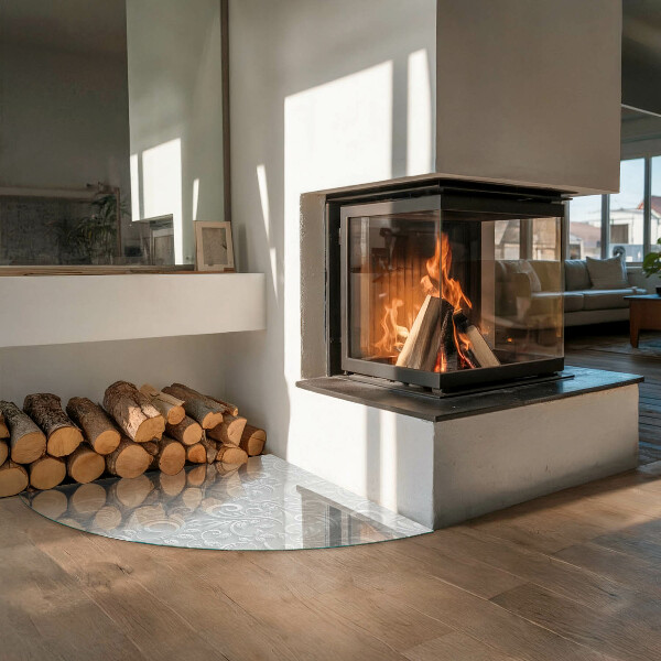 Quarter-circle toughened glass hearths Elegant plant pattern