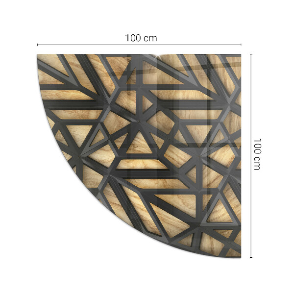 Quarter-circle glass hearth plate Geometry with wood