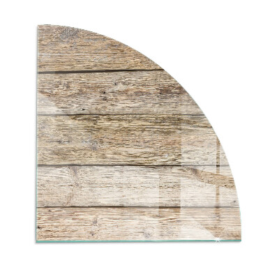 Quarter-circle glass hearth plate Natural wood boards
