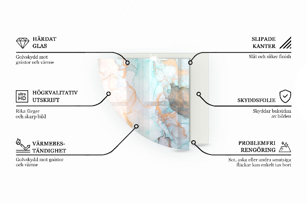 Quarter-circle tempered glass hearth Abstract waves and lines