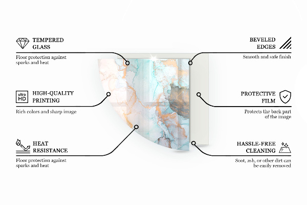 Quarter-circle tempered glass hearth Abstract waves and lines