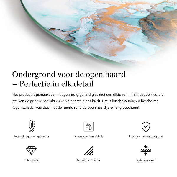 Quarter-circle toughened glass hearths Elegant leaves in texture