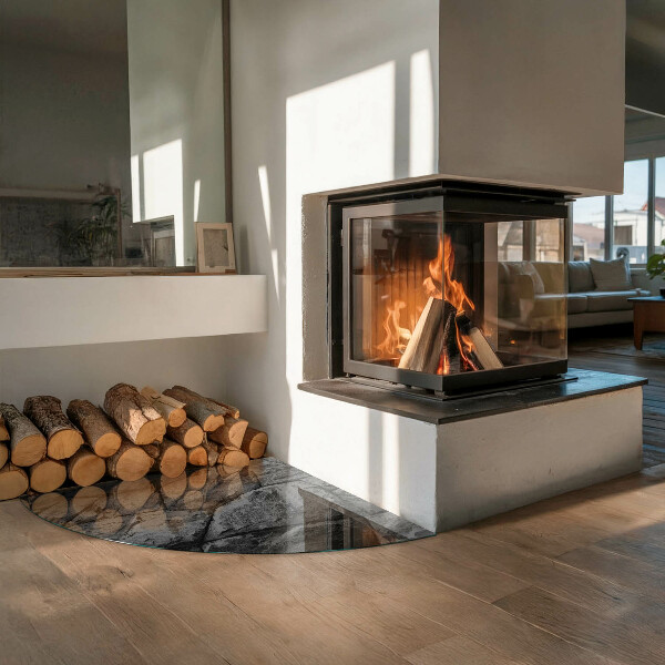 Quarter-circle toughened glass hearths Natural stone pattern