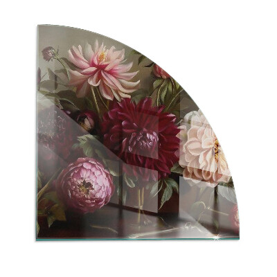 Quarter-circle tempered glass hearth Flower bouquet in detail