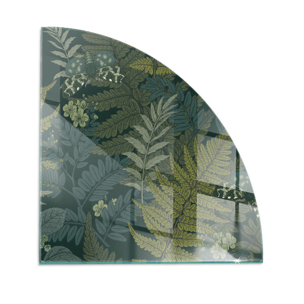 Quarter-circle glass hearth plate Plant motifs with butterflies