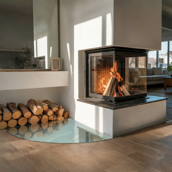 Quarter-circle tempered glass hearth Delicate marble pattern