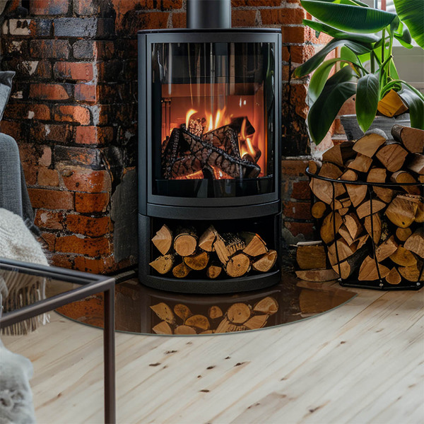 Quarter-circle tempered glass hearth Colour Brown