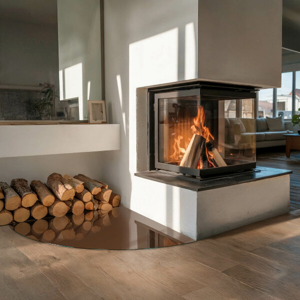 Quarter-circle tempered glass hearth Colour Brown