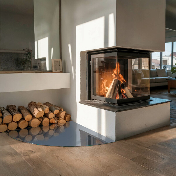 Quarter-circle glass hearth plate Colour Dark Blue