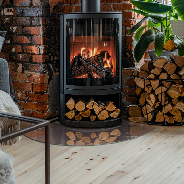 Quarter-circle tempered glass hearth Colour Beige