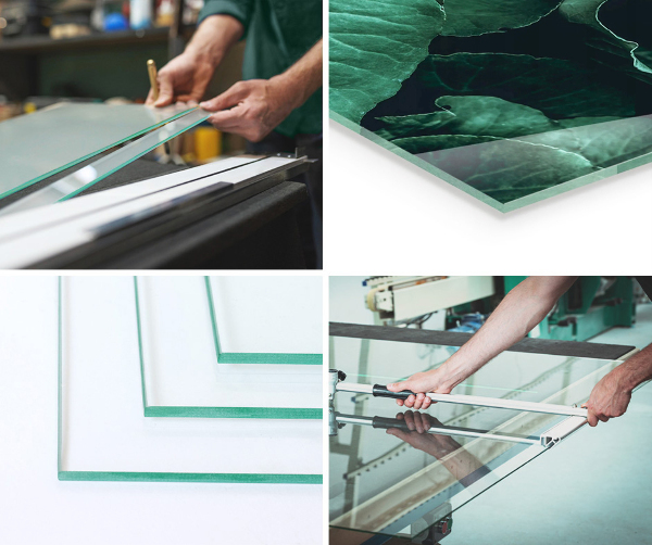 Quarter-circle toughened glass hearths Grey-green colour