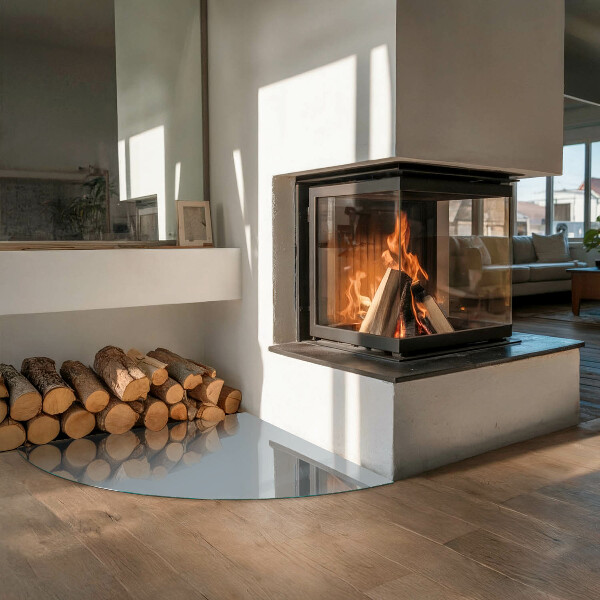 Quarter-circle glass hearth plate Colour Grey