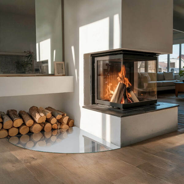 Quarter-circle tempered glass hearth Colour Grey