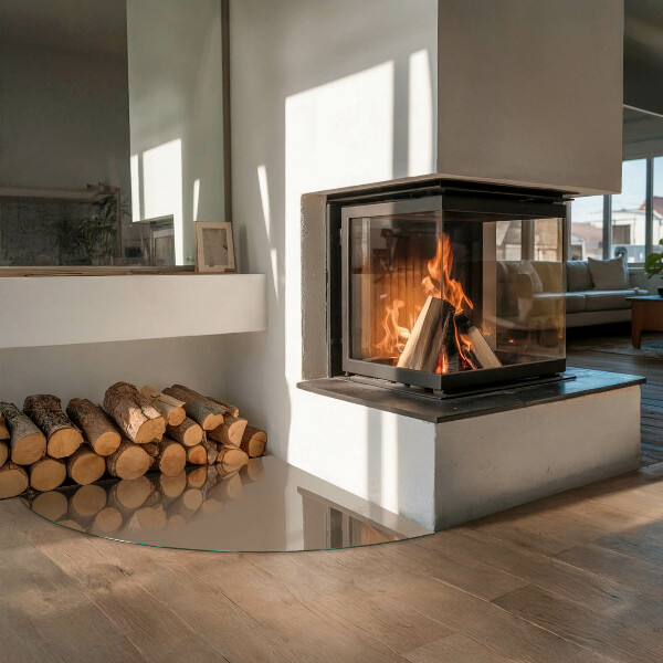 Quarter-circle glass hearth plate Colour Brown