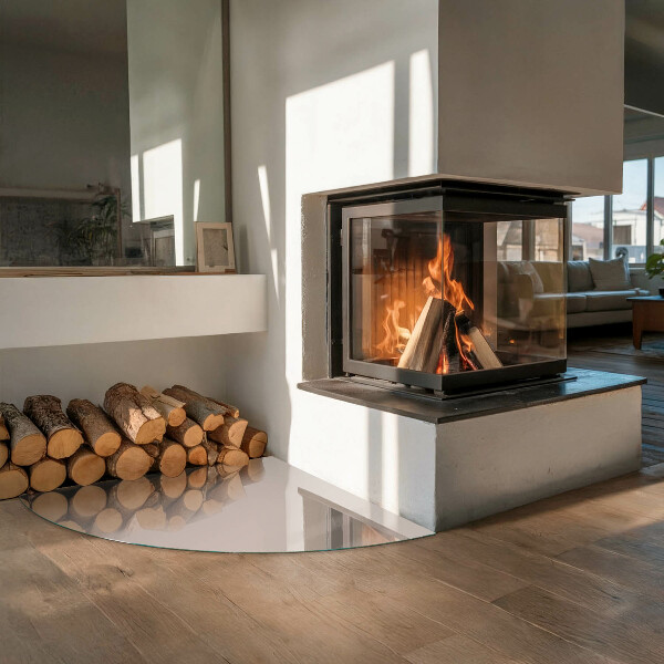 Quarter-circle toughened glass hearths Colour Light Brown