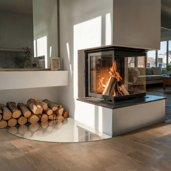 Quarter-circle toughened glass hearths Colour Beige